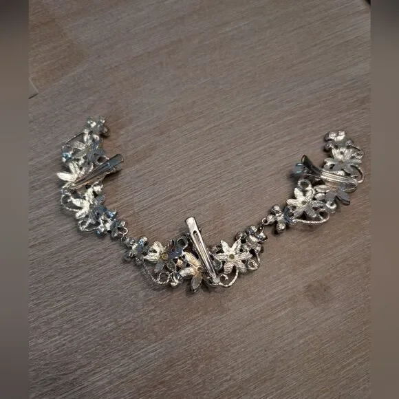 Bridal Wedding Tiara Headband W/ Floral  Rhinestones with 3 Hair Clips - Picture 5 of 8